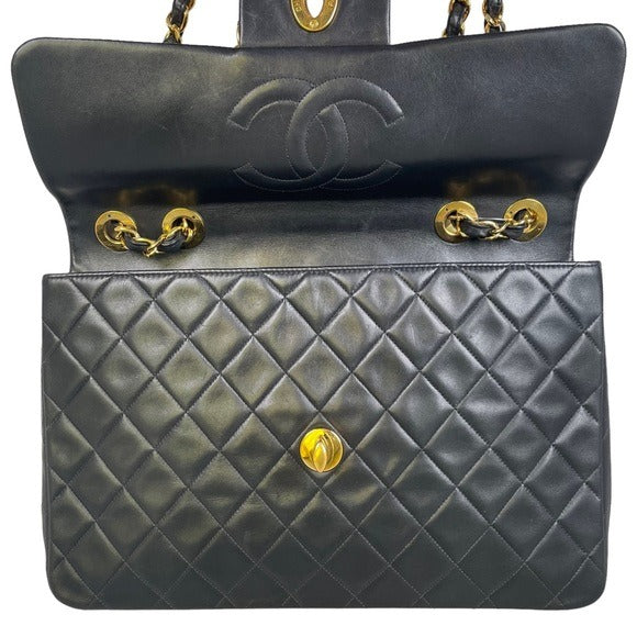 Chanel CC Jumbo Maxi 34 Lambskin 24K Plate Gold Turn-lock Two-Way Flap Purse 13”