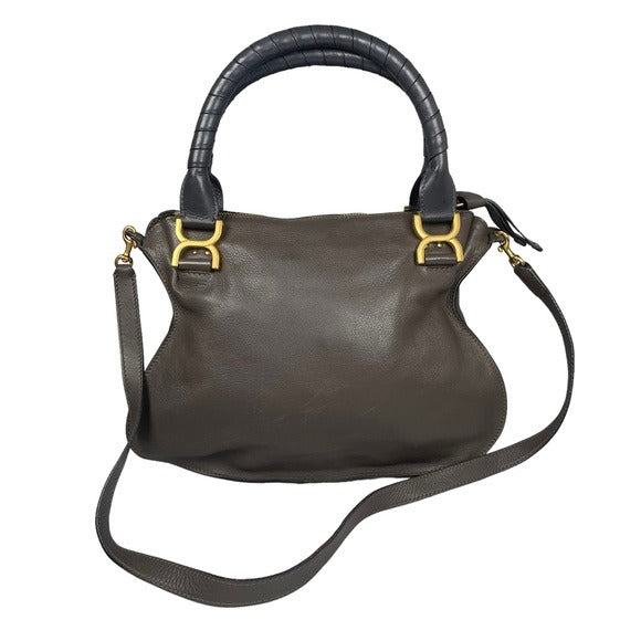 Chloe Grey Medium Satchel Wrapped Leather Handle Zip Flap Crossbody Shoulder Bag