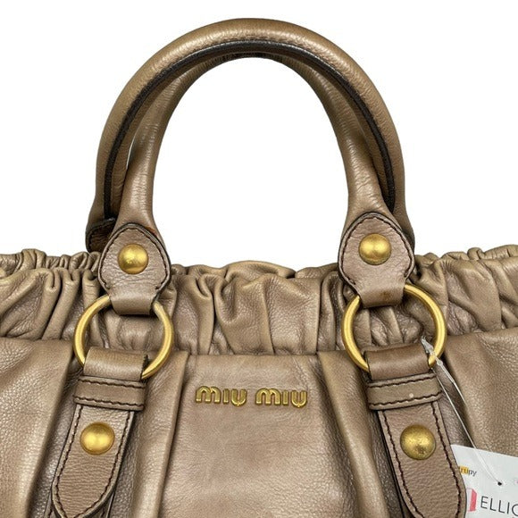 Miu Miu Leather Earthy Brown Brass Hardware Convertible Tote Handbag Purse