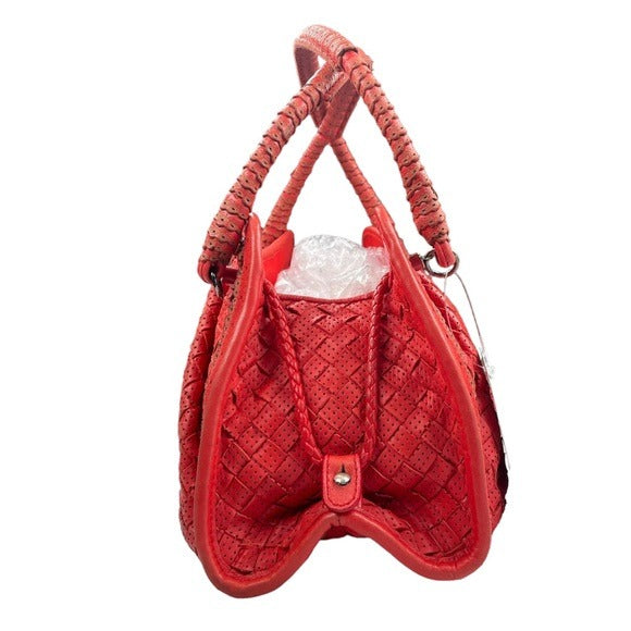 Bottega Veneta Woven Perforated Hand Bag Shoulder Leather Paprika Red Purse