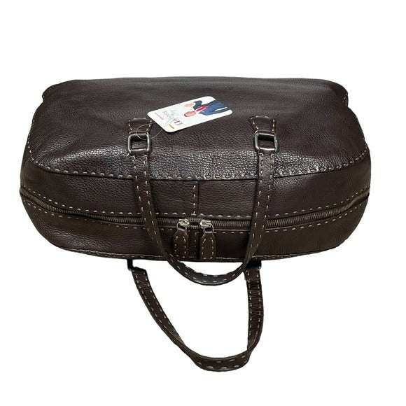 Fendi Selleria Pebbled Coco Leather Stitched Boston Travel Bag
