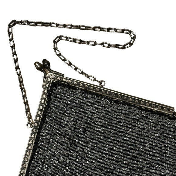 Retro Beaded Two-Toned Jelly Fish Glass Beaded Clutch Diamond Dangle Kiss-Lock