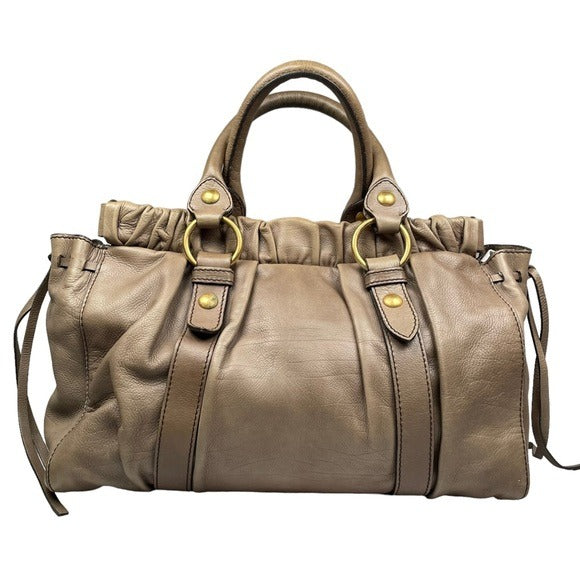 Miu Miu Leather Earthy Brown Brass Hardware Convertible Tote Handbag Purse