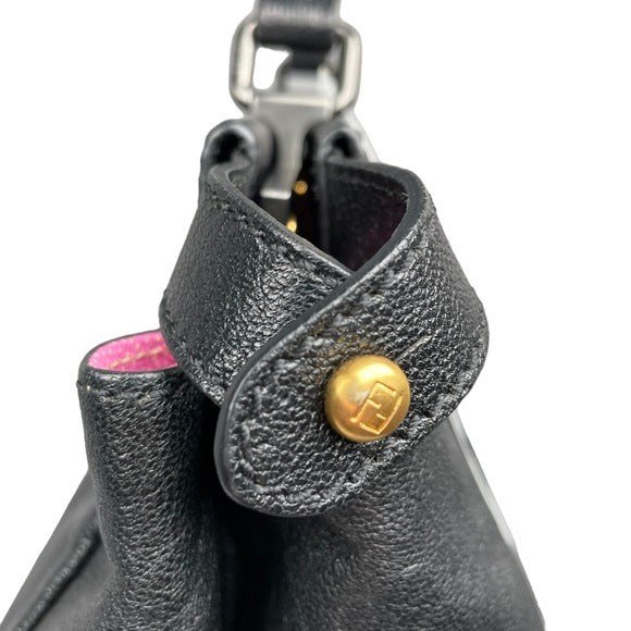 Fendi Black Leather Large Peek-A-Boo Exotic Turn-Key Top Handle Purse To…