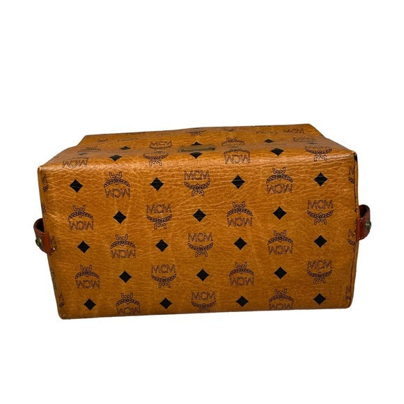 MCM Cognac Viestos Brown Black Zippy Travel Toiletry Cosmetic Bag Large Bucket