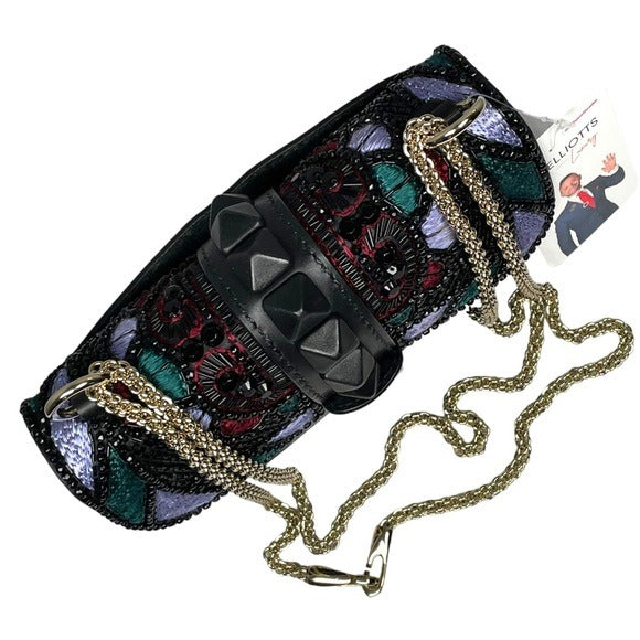 Valentino Garavani Beaded Rock Studded Chain Black Leather Multi Cross Bod Minu Bag