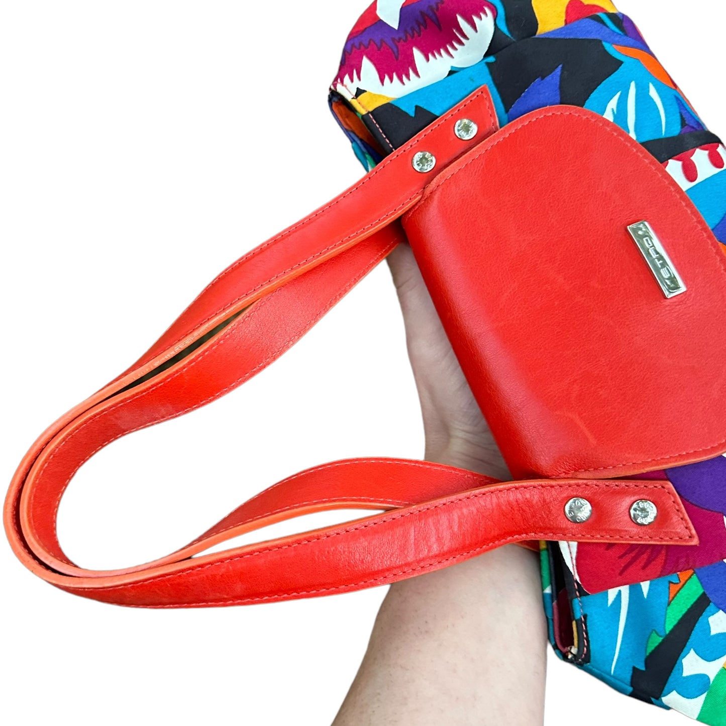 Etro Floral Canvas Fabric Multi Color Leather East West Shoulder Purse