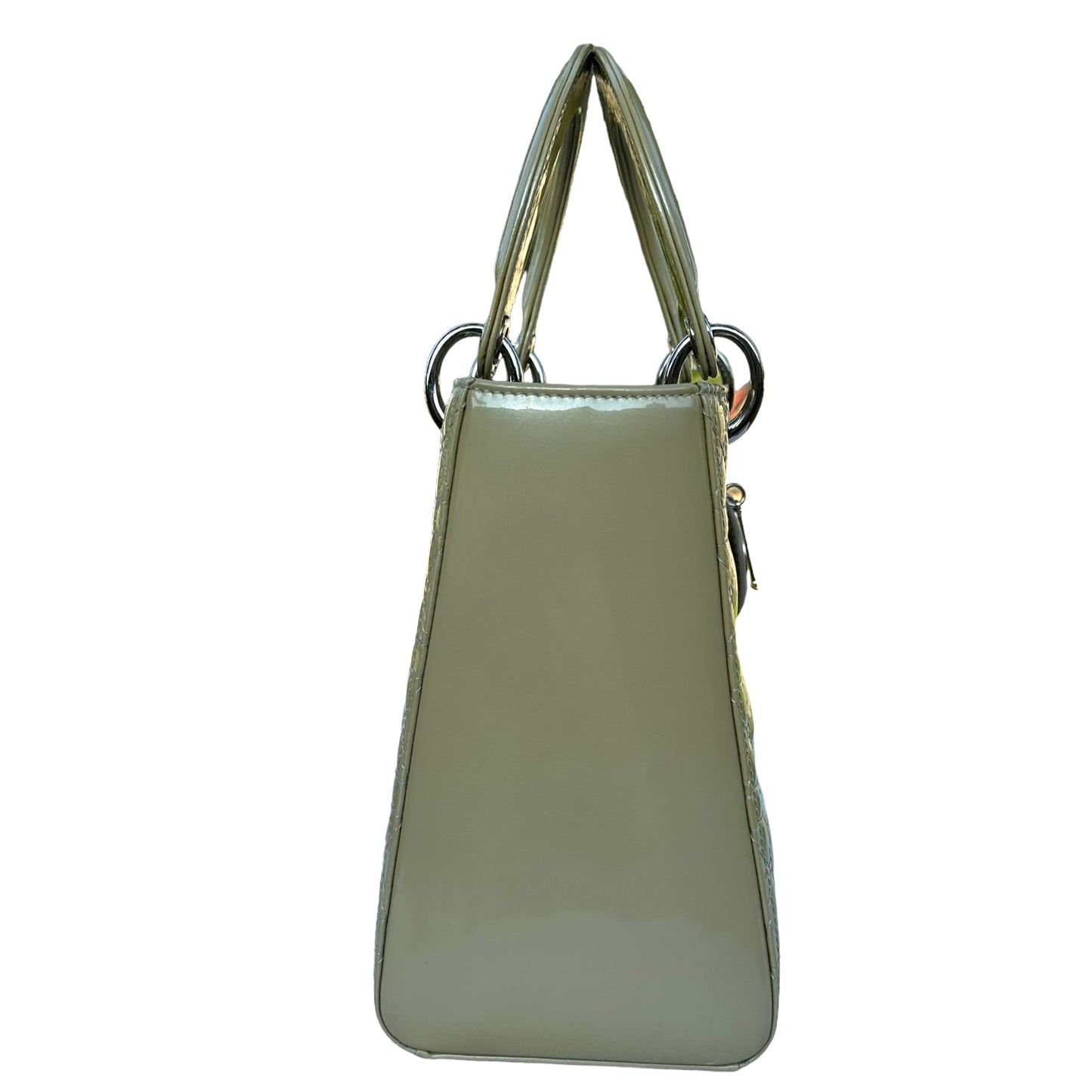 Christian Dior Lady Green Pearl Silver Cannage Patent Leather Zip Two-Way Purse