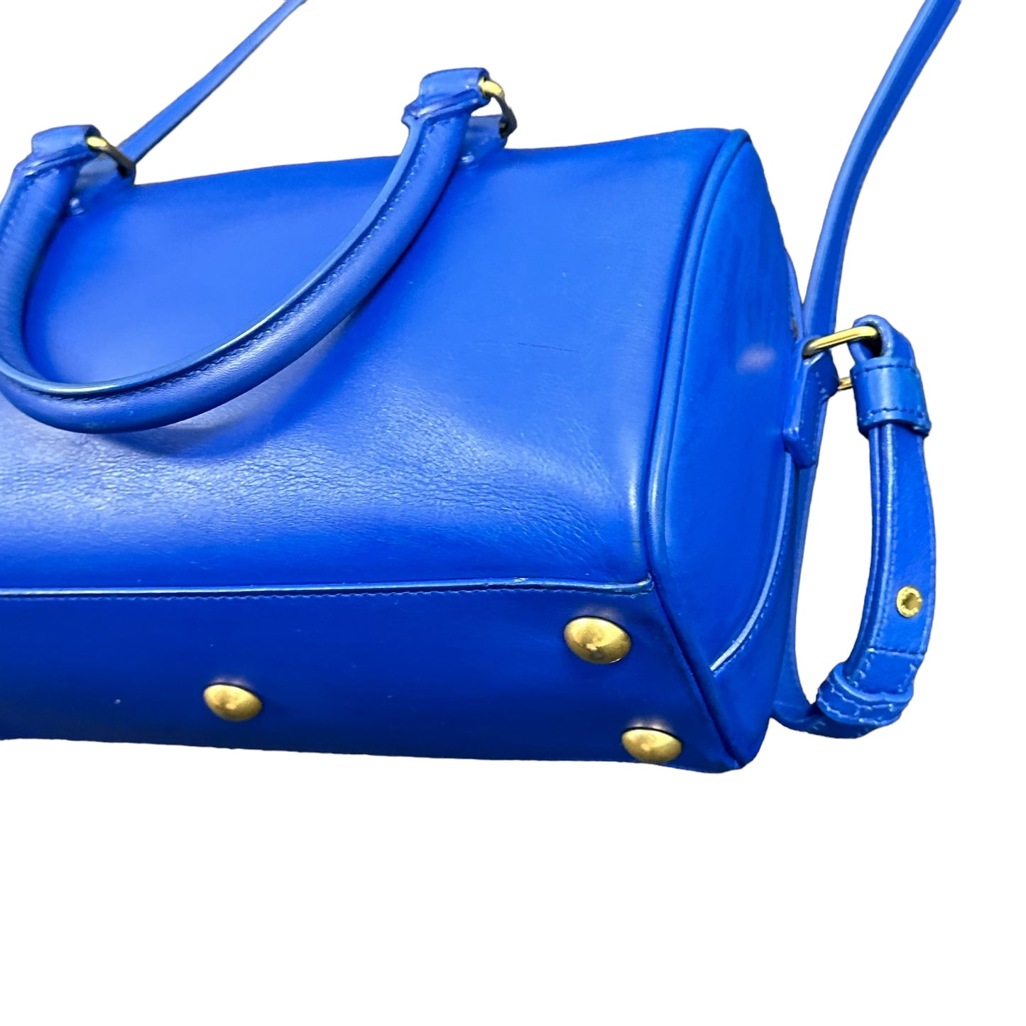 YSL Yves Saint Laurent Cobalt Blue Mini Calfskin Boston Two-Way Strap Speedy Bag