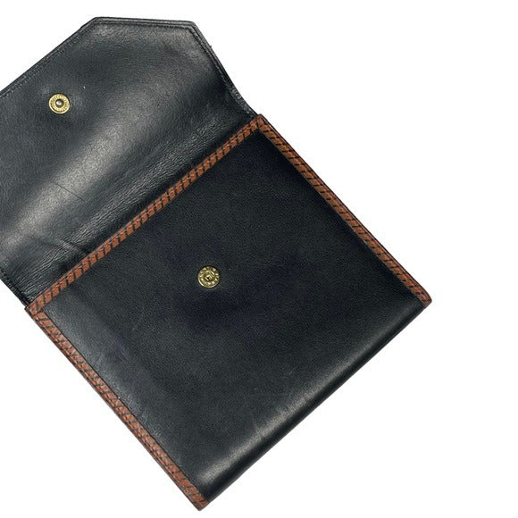 Valentino Garavani Black Brown Compact Snappy Tri-Fold Wallet