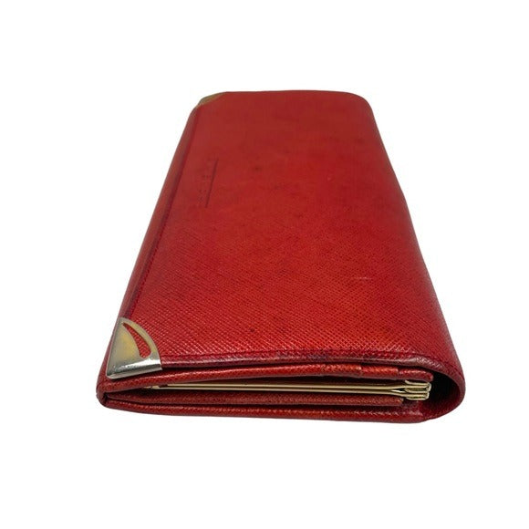 Givenchy Taiga Leather Paprika Red Long Metal Corner Flap Kiss Lock Wallet