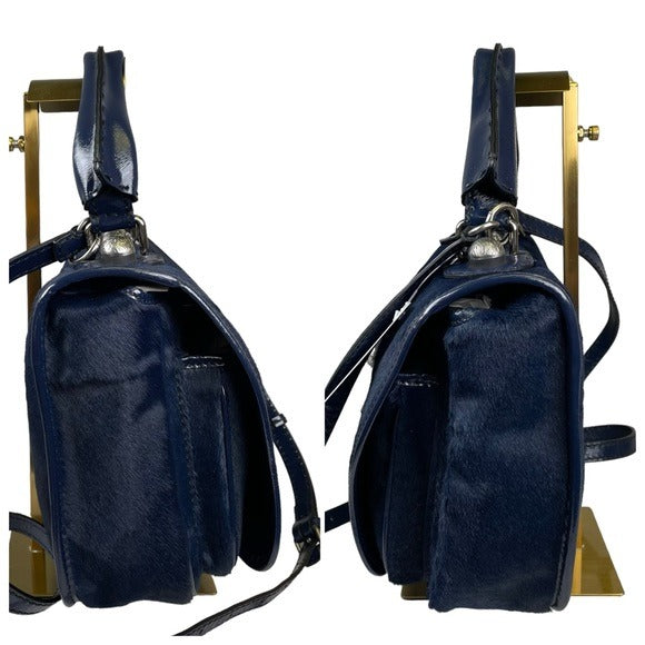 Fendi Selleria Calf Hair Navy Blue Messenger Gunmetal Flap Two Way Crossbody Bag