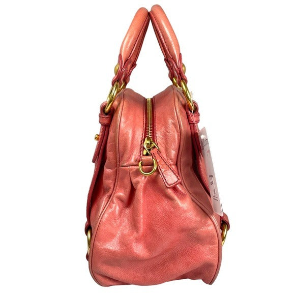 Miu Miu Pink Watermelon Gold Distressed Leather Crossbody Purse Zippy Bag Purse