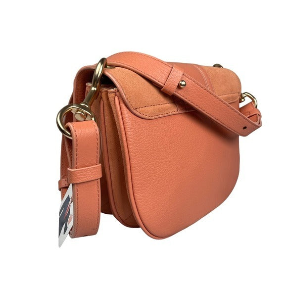 See By Chloe Peachy Pink Gold Satchel Flap Crossbody Convertible Strap Clutch