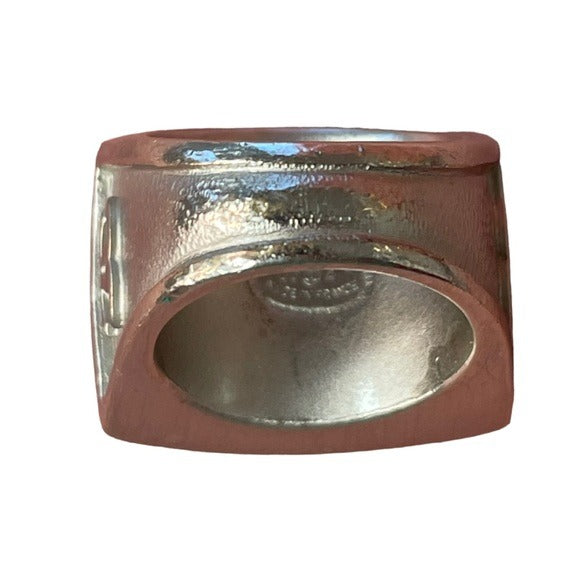Chanel CC Multi Channel Set Rhinestone CZ Silver Tone Estate Ring Size 7