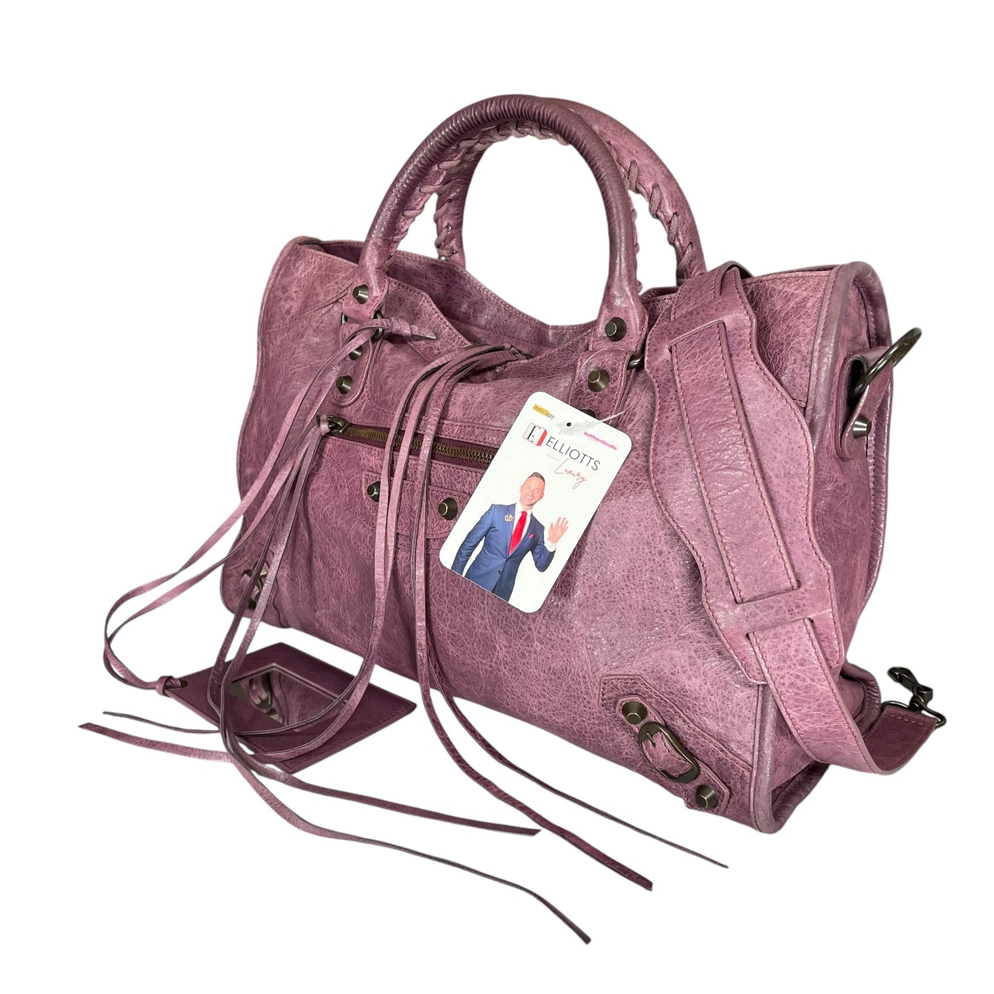 Balenciaga Motorcycle City Bag Glycine Purple Studded Brushed Bronze 2 Way Tote