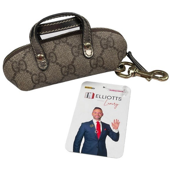 Gucci GG Canvas Micro Mini Metallic Leather KeyChain Lipstick Lighter Purse Bag