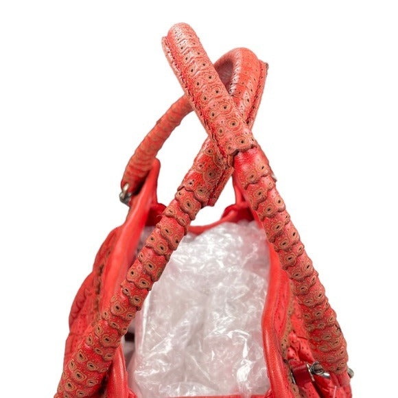 Bottega Veneta Woven Perforated Hand Bag Shoulder Leather Paprika Red Purse