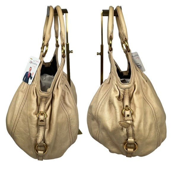 Miu Miu Basket Hobo Leather Gathered XL Ivory Creme Gold Shoulder Purse Bag Tote