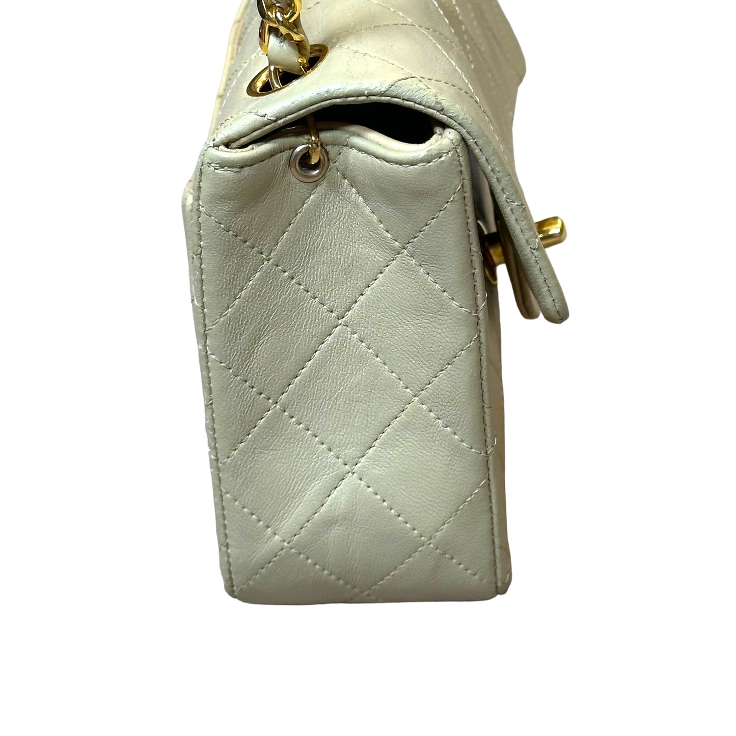 Chanel CC 24K Mini Square Flip Beige Lambskin Gold Plated Hardware