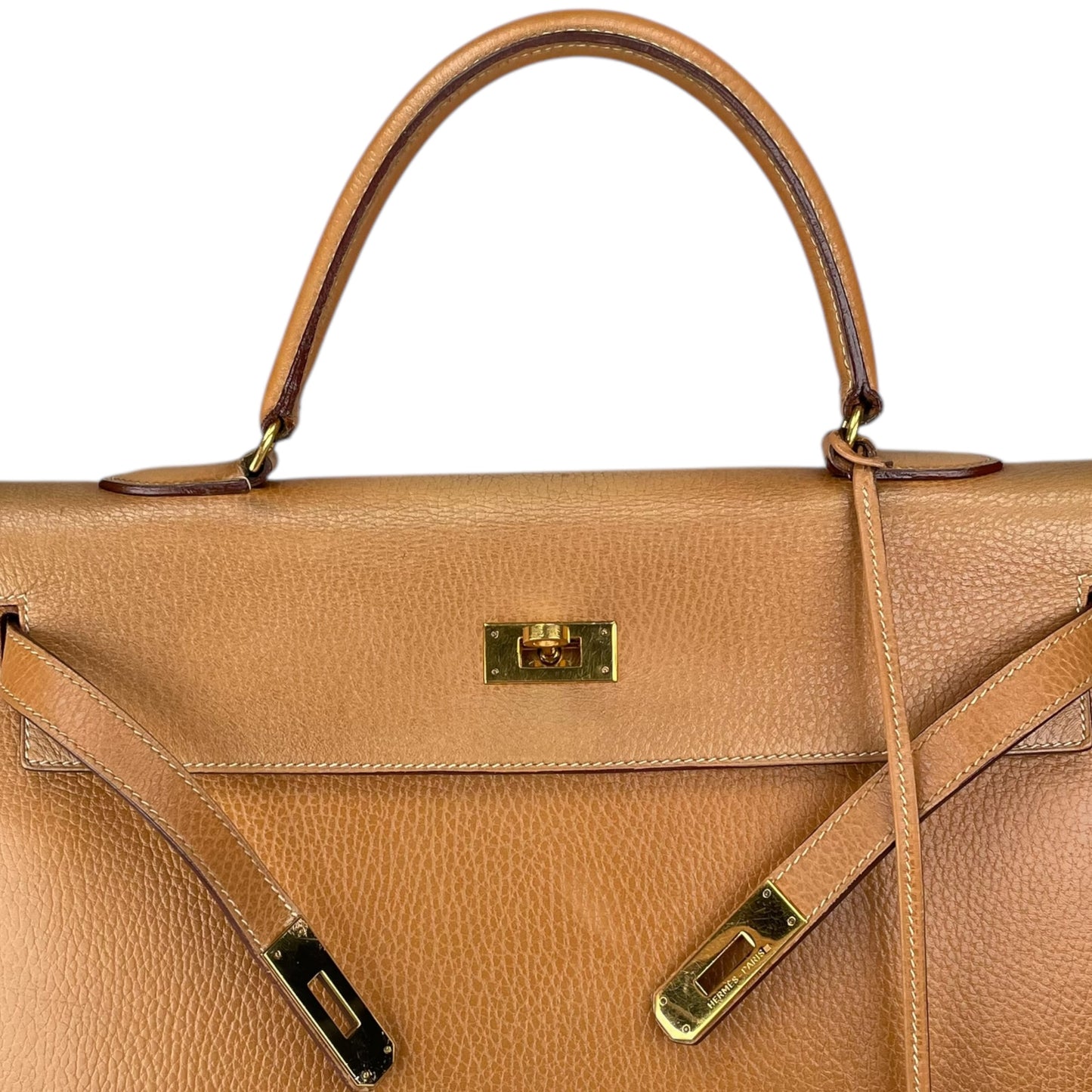 Hermes Kelly Sellier 35 GHW Noir Ardennes Gold Wheat Top Handle