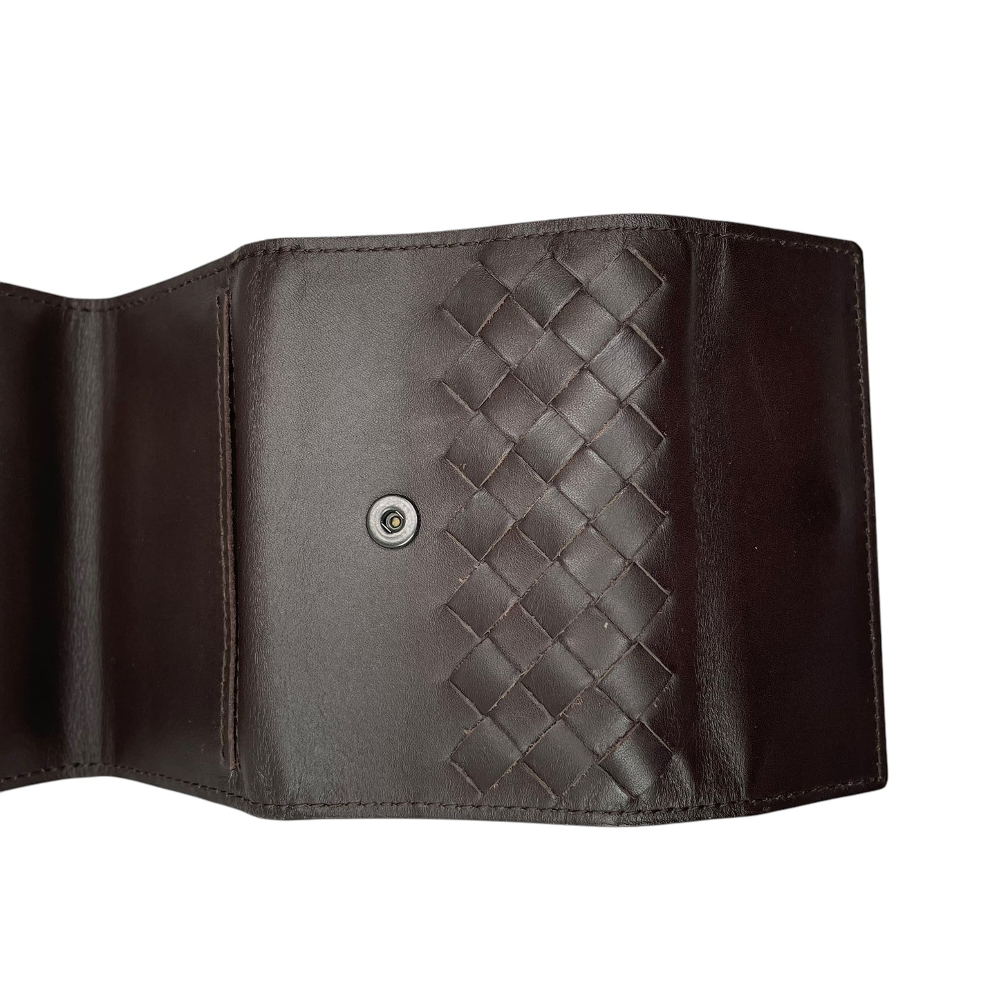 Bottega Veneta Intrecciato Brown Leather Card Holder Foldable Compact Wallet
