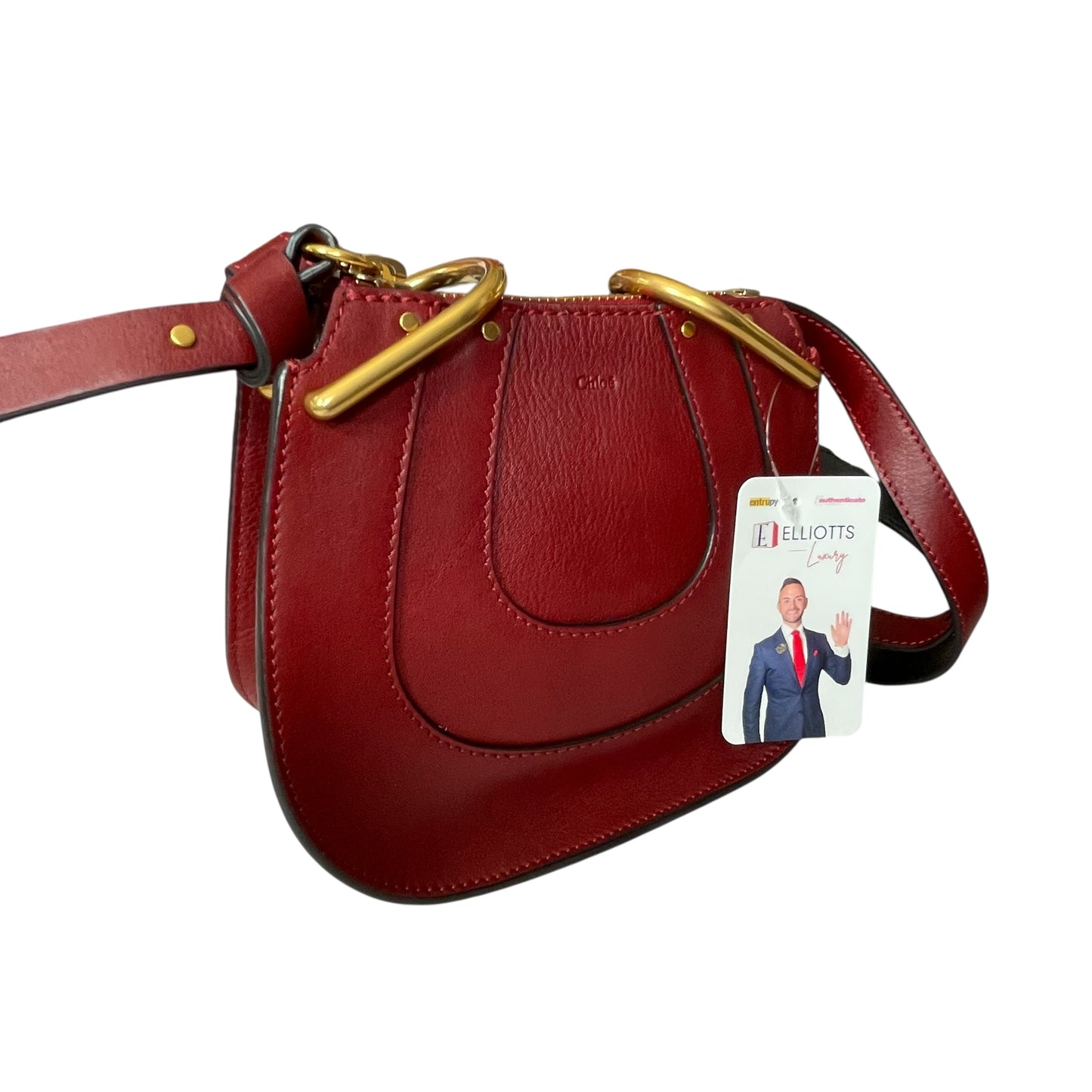 Chloe Hayley Calf Skin Nano Equestrian Burgundy Bucket 2 Way Crossbody Purse Bag