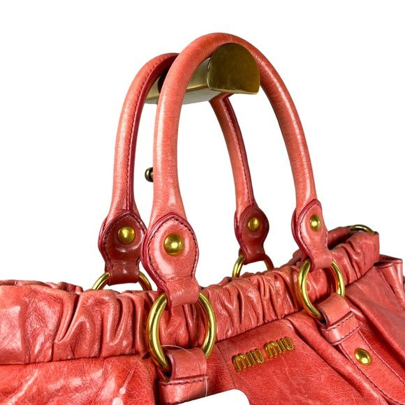 Miu Miu Watermelon Leather Crossbody Two-Way Goldtone Shoulder Purse