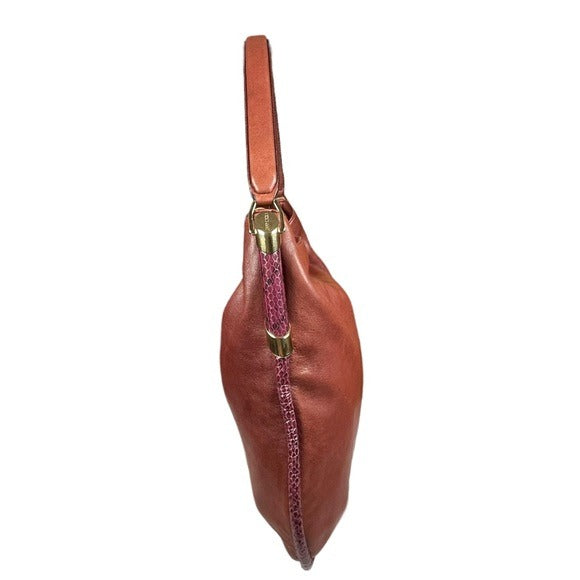 Jimmy Choo Python Trim Leather Blush Magenta Trim Hobo Shoulder Leather Purse