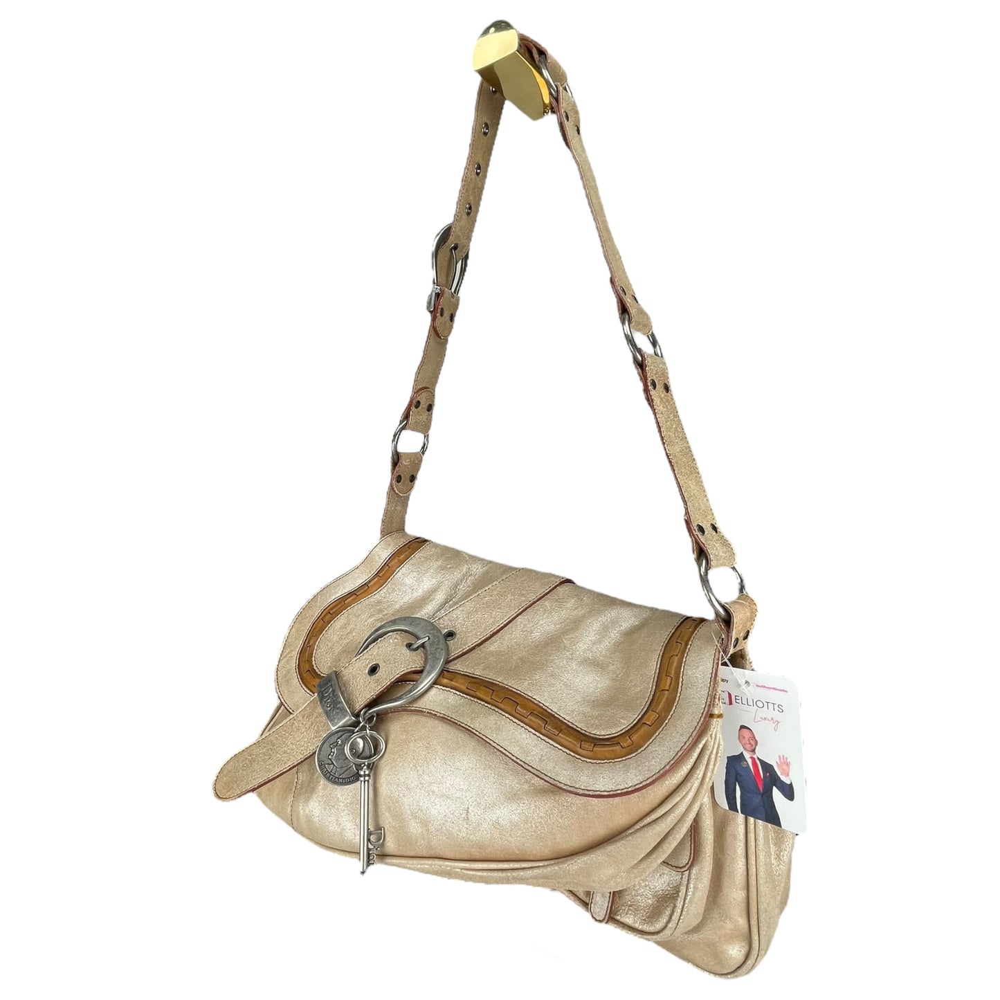 Christian Dior Double Saddle Gaucho Jumbo Gold Metallic Gun Metal Hardware Purse