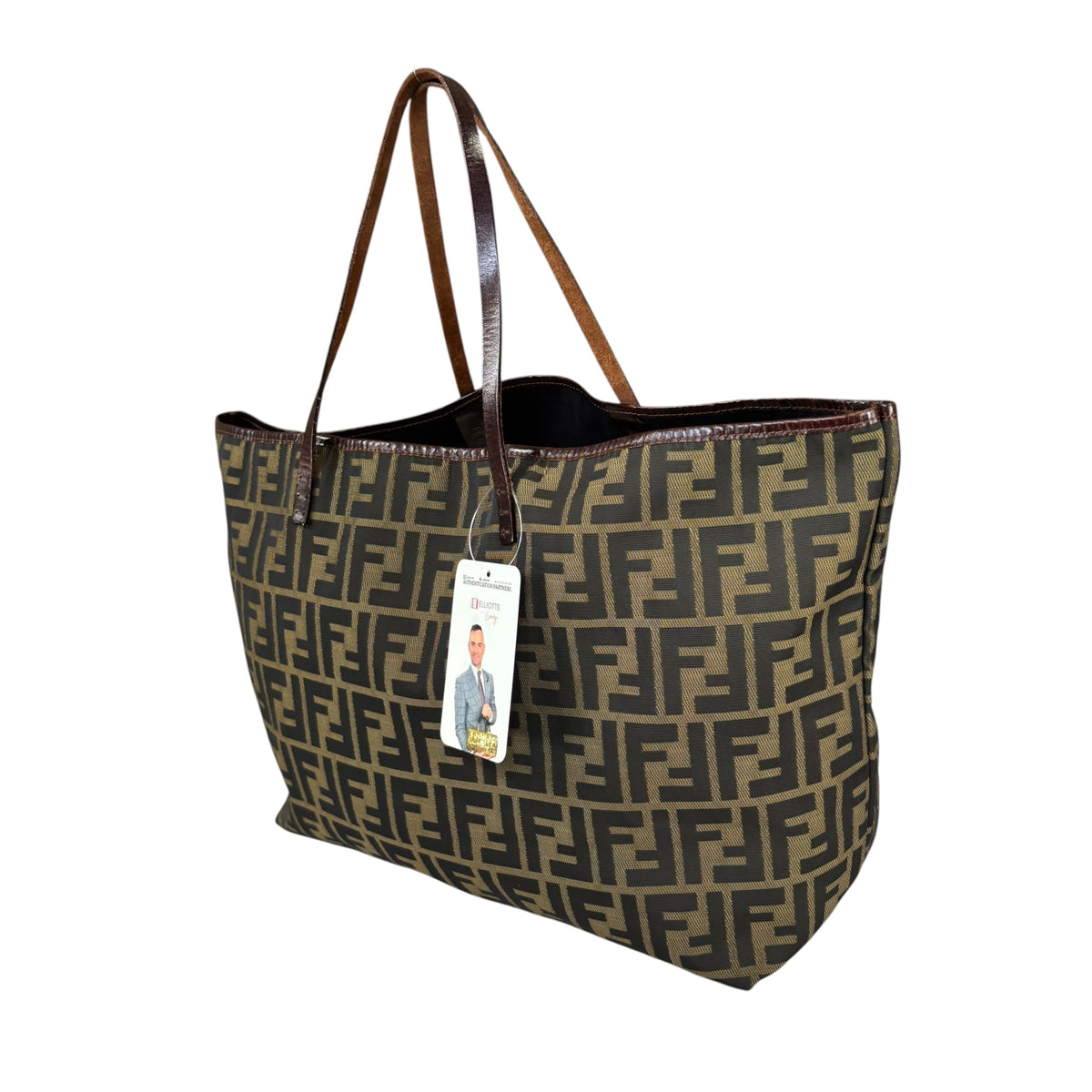 Fendi Y2K Zucca Monogram Brown Canvas / Leather MM Tote