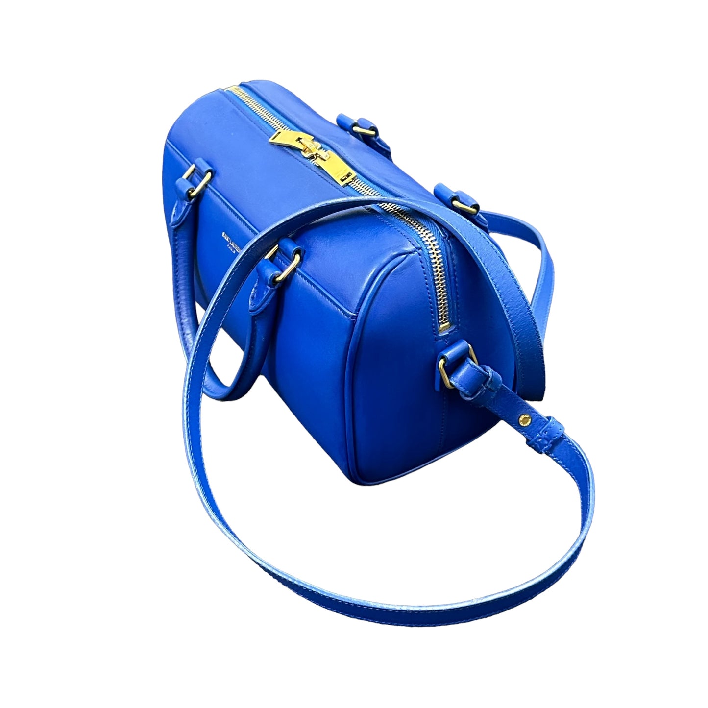 YSL Yves Saint Laurent Cobalt Blue Mini Calfskin Boston Two-Way Strap Speedy Bag