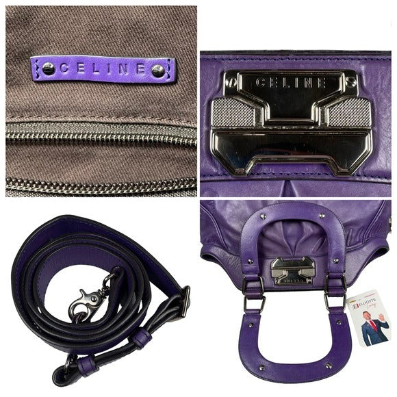Celine Purple Large Satchel Leather Geo Swirl Abstract Pattern Shoulder Bag