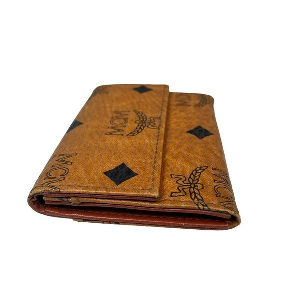 MCM Viestos Canvas Leather Brown Black Card Holder Personal Wallet Organizer