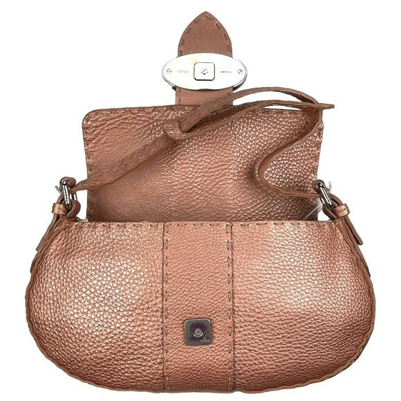 Fendi Selleria Sterling Rose Gold Metallic Baguette Shoulder Purse