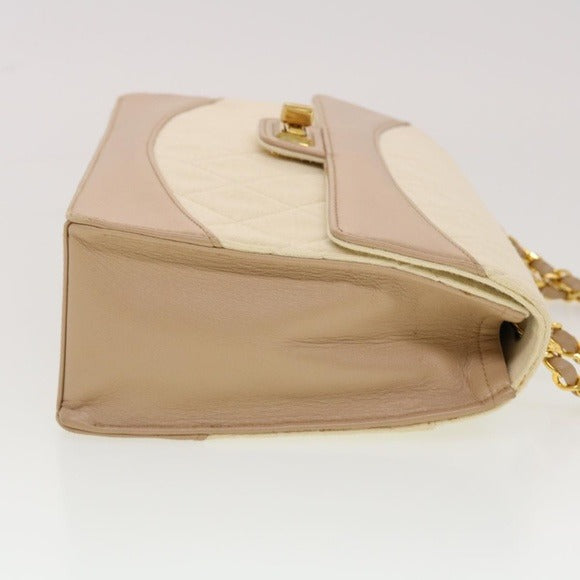 Chanel CC Matelasse Trapezoid Two-Tone Chain Shoulder Blush Beige Flap Purse