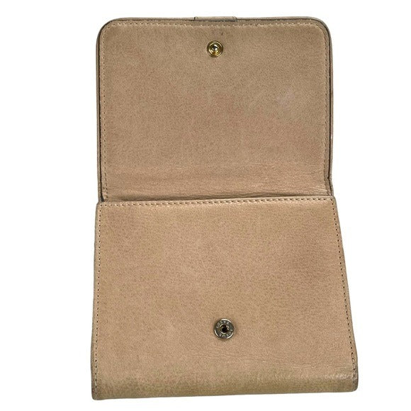 Loewe Leather Creme Compact Tri-Fold Kiss-Lock Wallet card Organizer