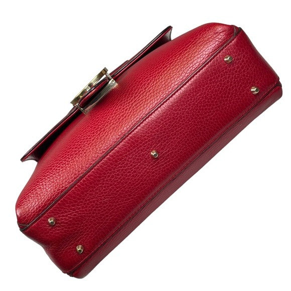 Gucci GG Red Flip Clip Closure Flap Pebbled Leather Gold Chain Crossbody Purse