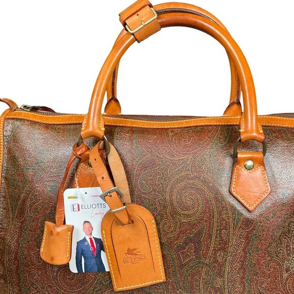 Etro Milano Paisley Canvas Natural Leather Locking Travel Weekender