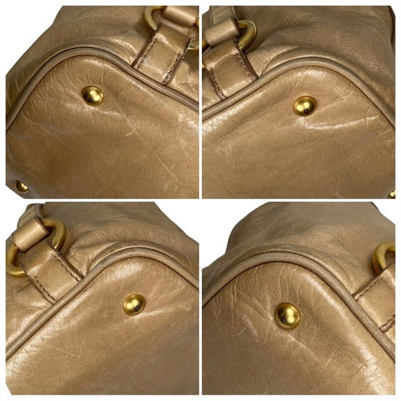 Miu Miu Golden Wheat Leather Crossbody Satchel Purse Snap Zip Blush Satin Bag