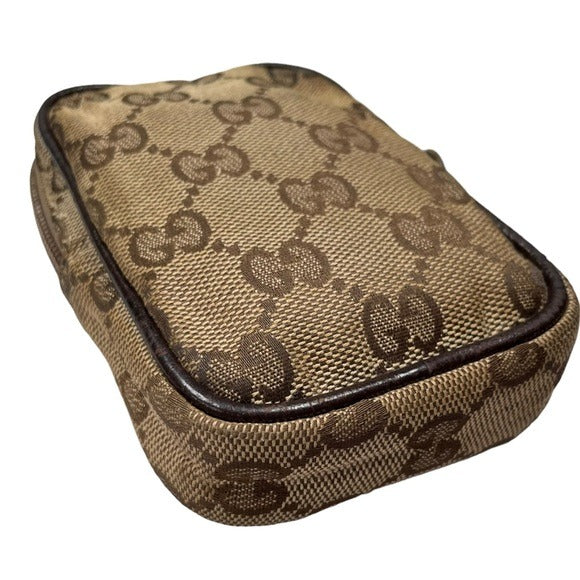 Gucci GG Canvas Leather Brown Zippy Mini Pouch Case Card Coin Travel