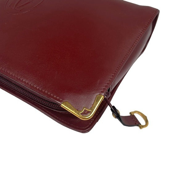 Cartier Burgundy Gold Corners Leather Zippy Evening Clutch