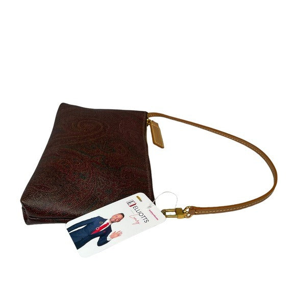 Etro Paisley Canvas Borsa Leather Zippy Slim Shoulder Pouchette Clutch Purse