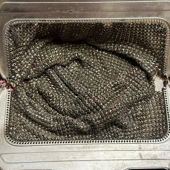 Whiting & Davis Med. Sterling Metal Mesh Plate Pink Orange Abstract Clutch Purse