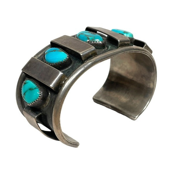 D. CHESS IHMSS Sterling Bar Divider Turouise Cuff Artisan Hand Crafted Bracelet