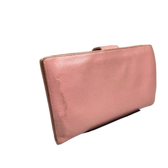 Chanel CC Caviar Pink Leather Classic Long Snap Wallet Kiss-Lock Coin Card Cash