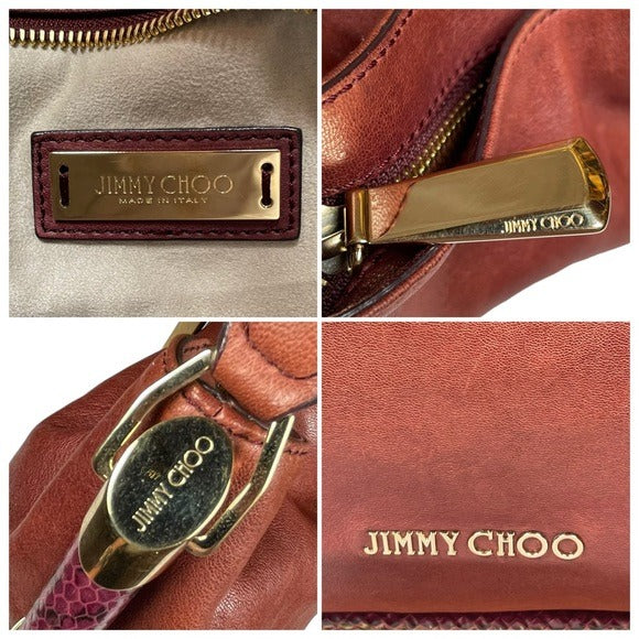 Jimmy Choo Python Trim Leather Blush Magenta Trim Hobo Shoulder Leather Purse