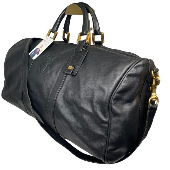 Loewe Leather Black Gold Zip Large Boston Duffel Keepall 50 Handle Travel Bag