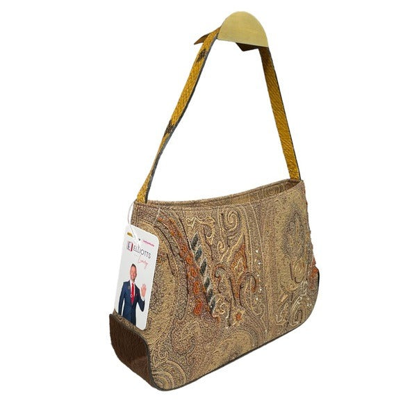 ETRO Jacquard Exotic Multi-Textile Snake, Calf-Hair, Beaded Embroidery Decal Bag