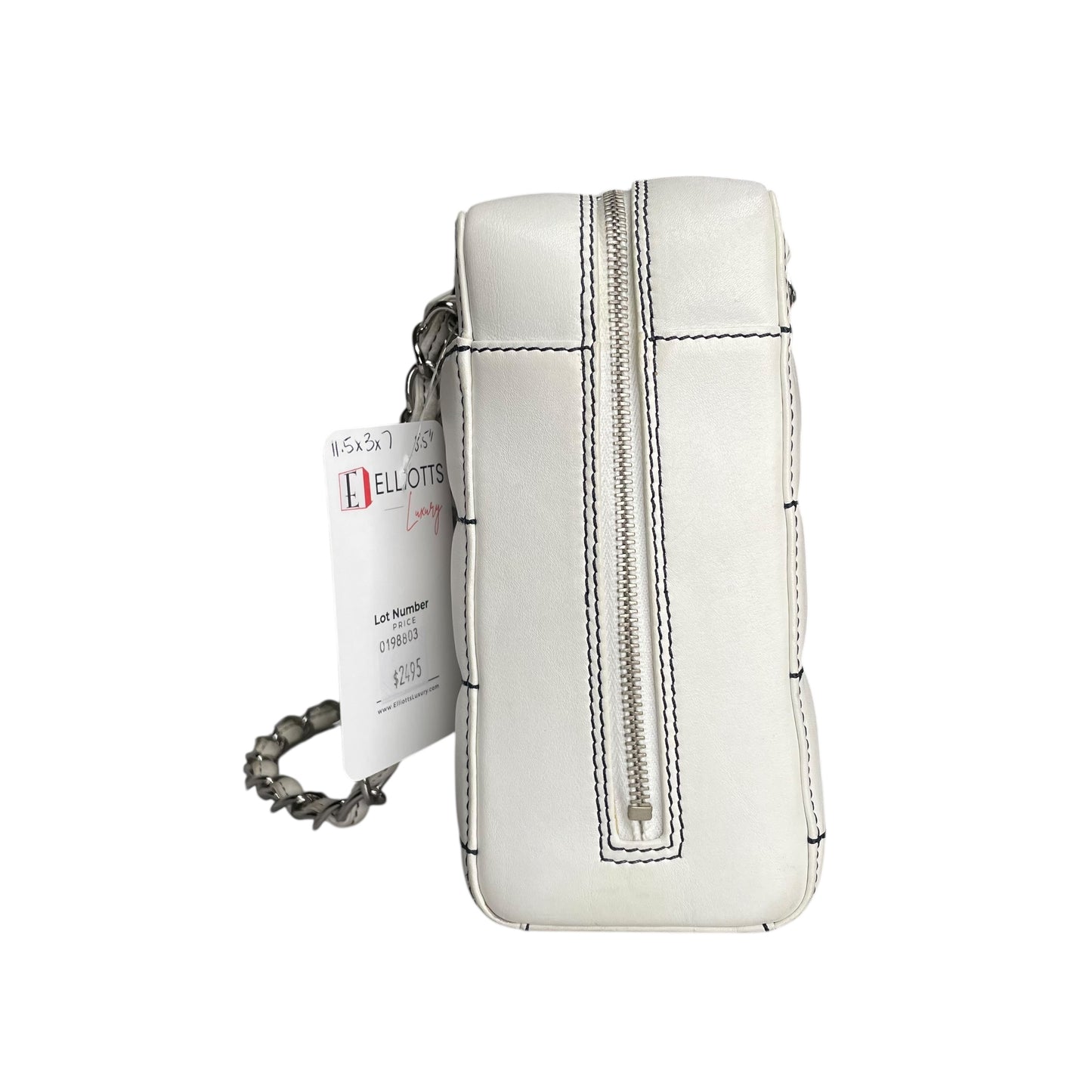 Chanel CC Timeless White Chocolate Bar Wildstitch Navy Blue SHW Shoulder Purse